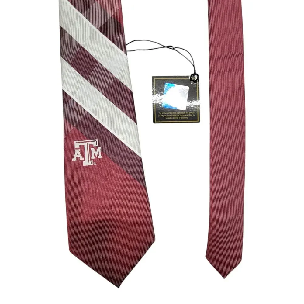 Eagles Wings Texas A&M Aggies Necktie Mens Maroon Plaid Striped Tie NWT